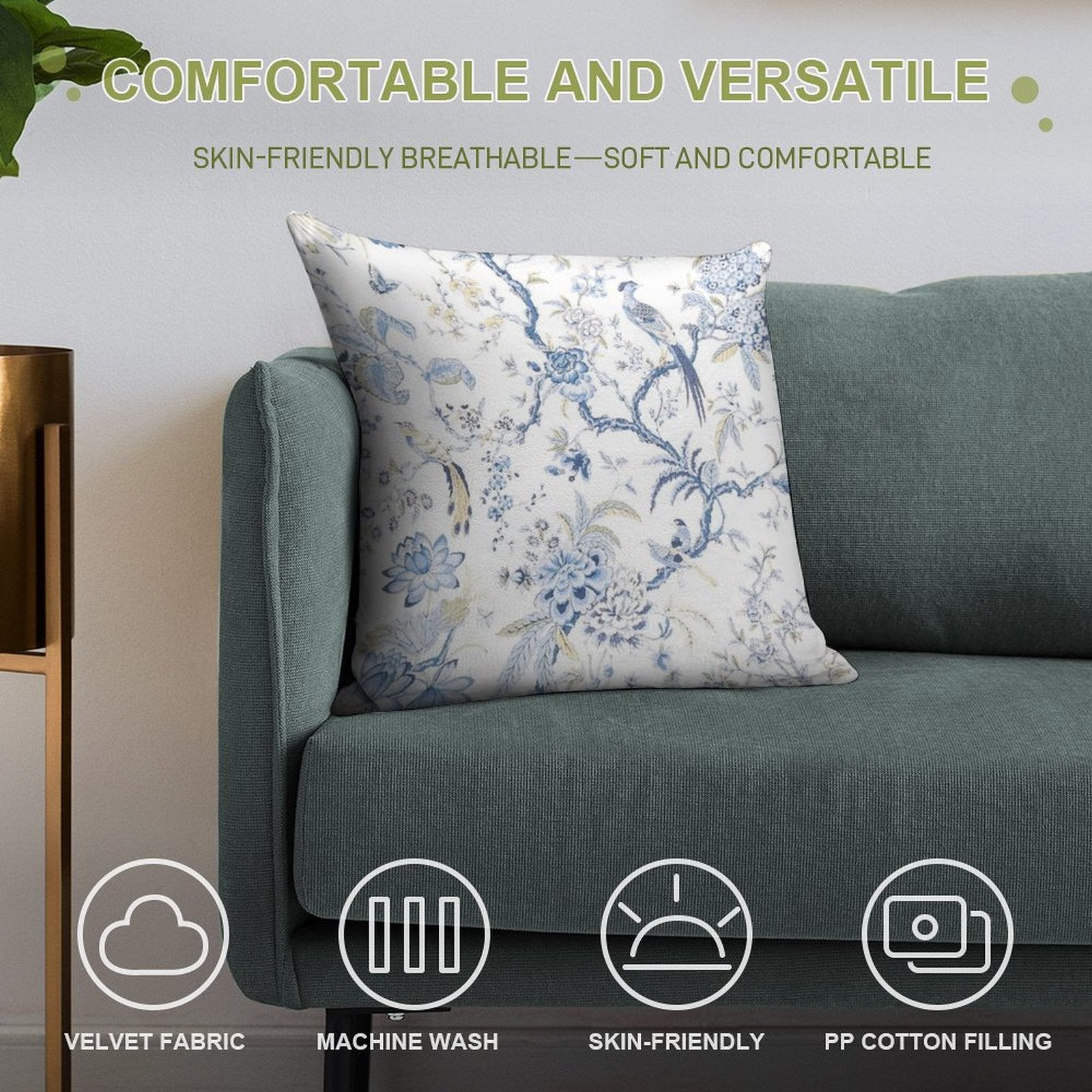 French Pheasants Chinoiserie Soft Washable Throw Pillow