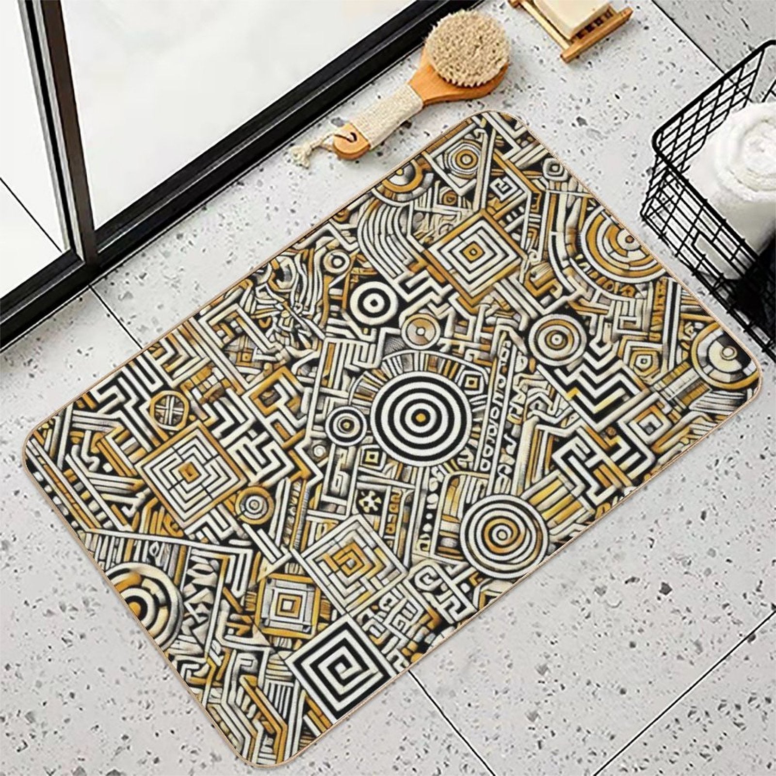 Labyrinth of Shipibo Cosmos  Easy Maintenance Bath Mat