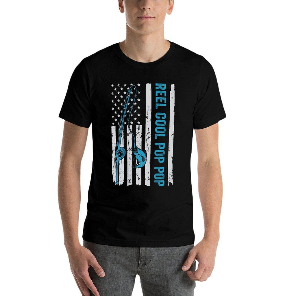 Reel Cool Pop Pop Grandpa Fishing American (On Back)  Eco-friendly Material T-Shirt