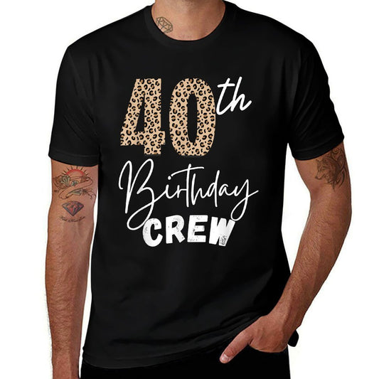 40th Birthday Crew Leopard Print Stepping 40 Squad Party  Summer-ready Fabric T-Shirt