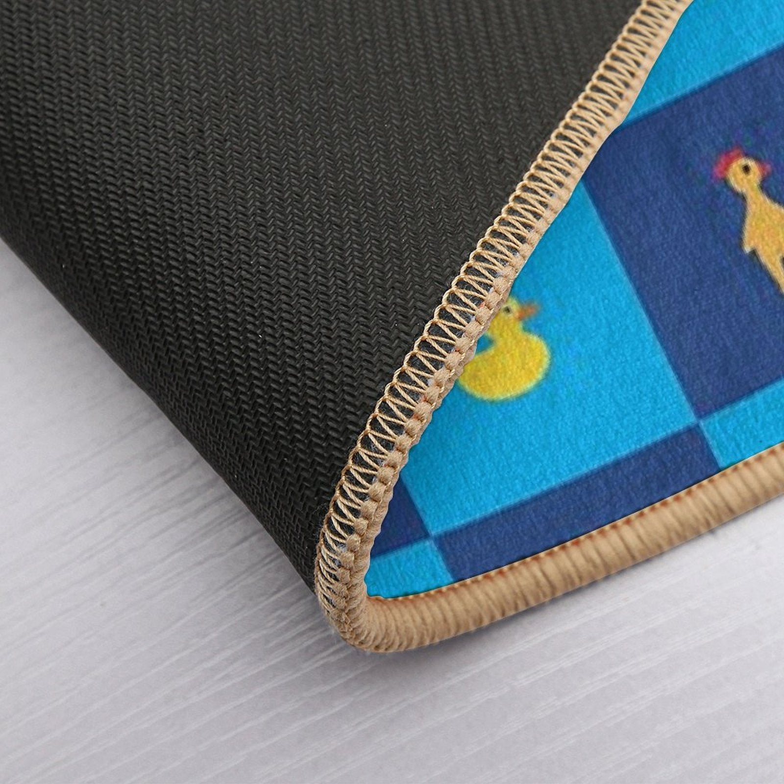 Rubber Chicken And Rubber Duck Blue Checkers Pattern  Dirt-Trapping Bath Mat