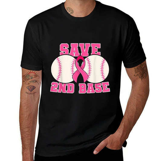Save Second 2nd Base Breast Cancer Survivor Funny Baseball  Fade-proof Color T-Shirt