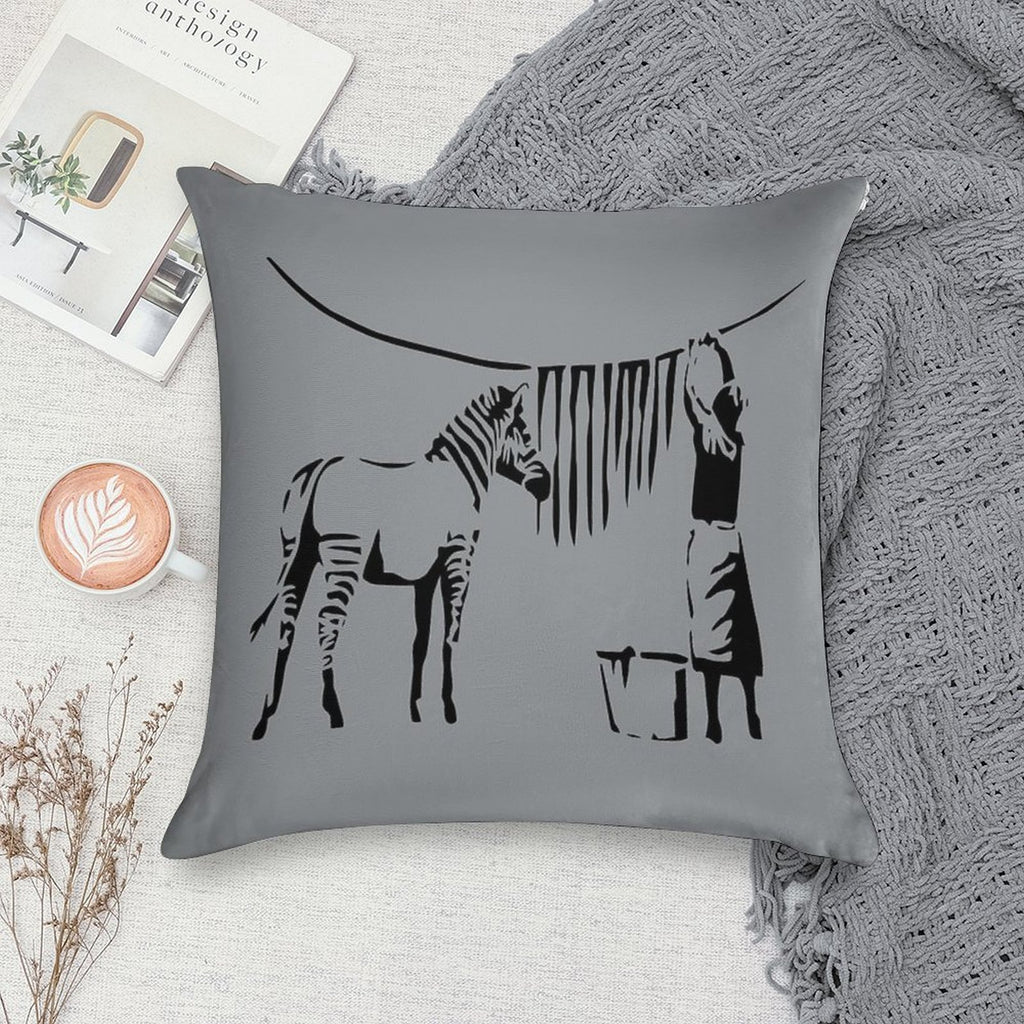 Banksy Zebra Soft Hidden Zipper Throw Pillow