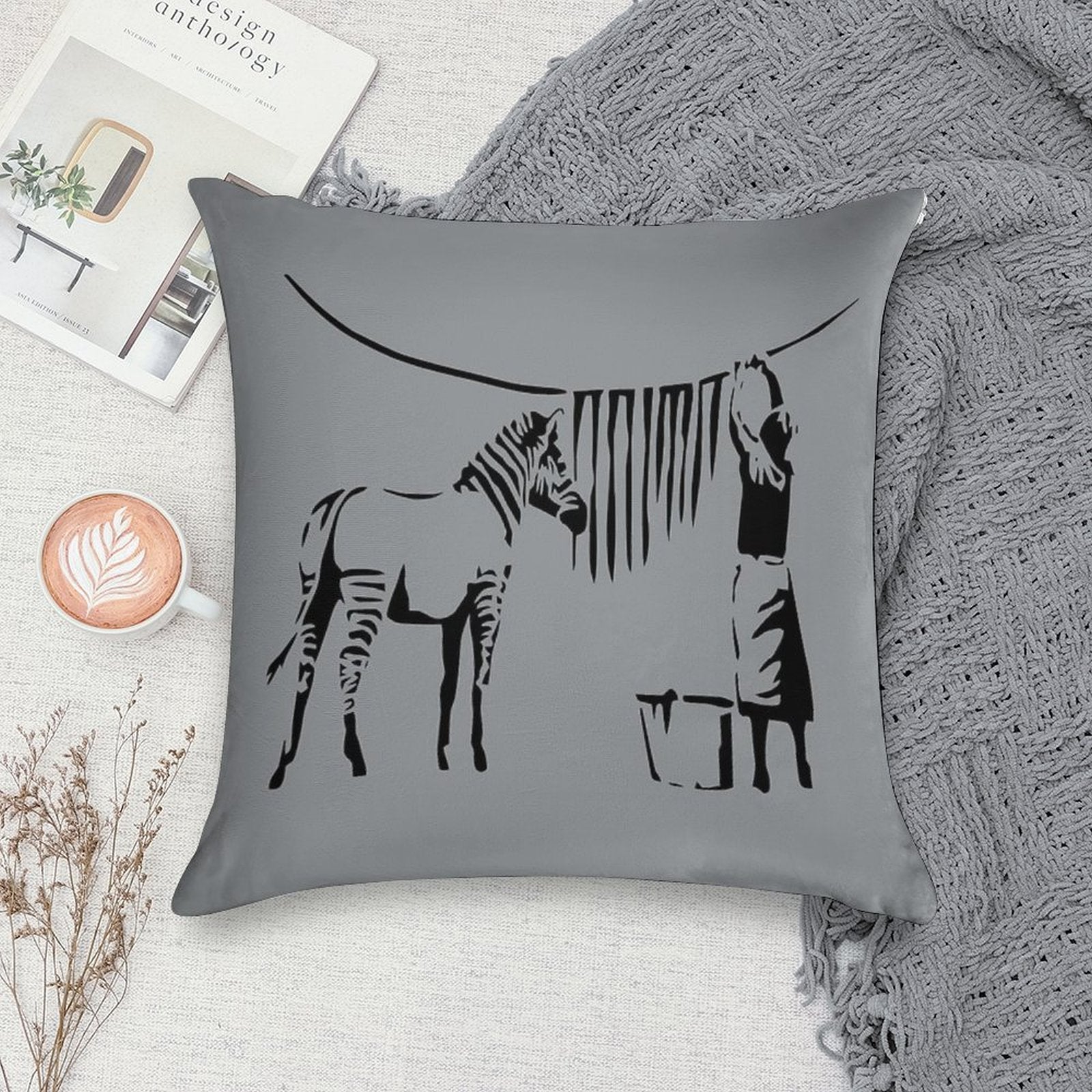 Banksy Zebra Soft Hidden Zipper Throw Pillow