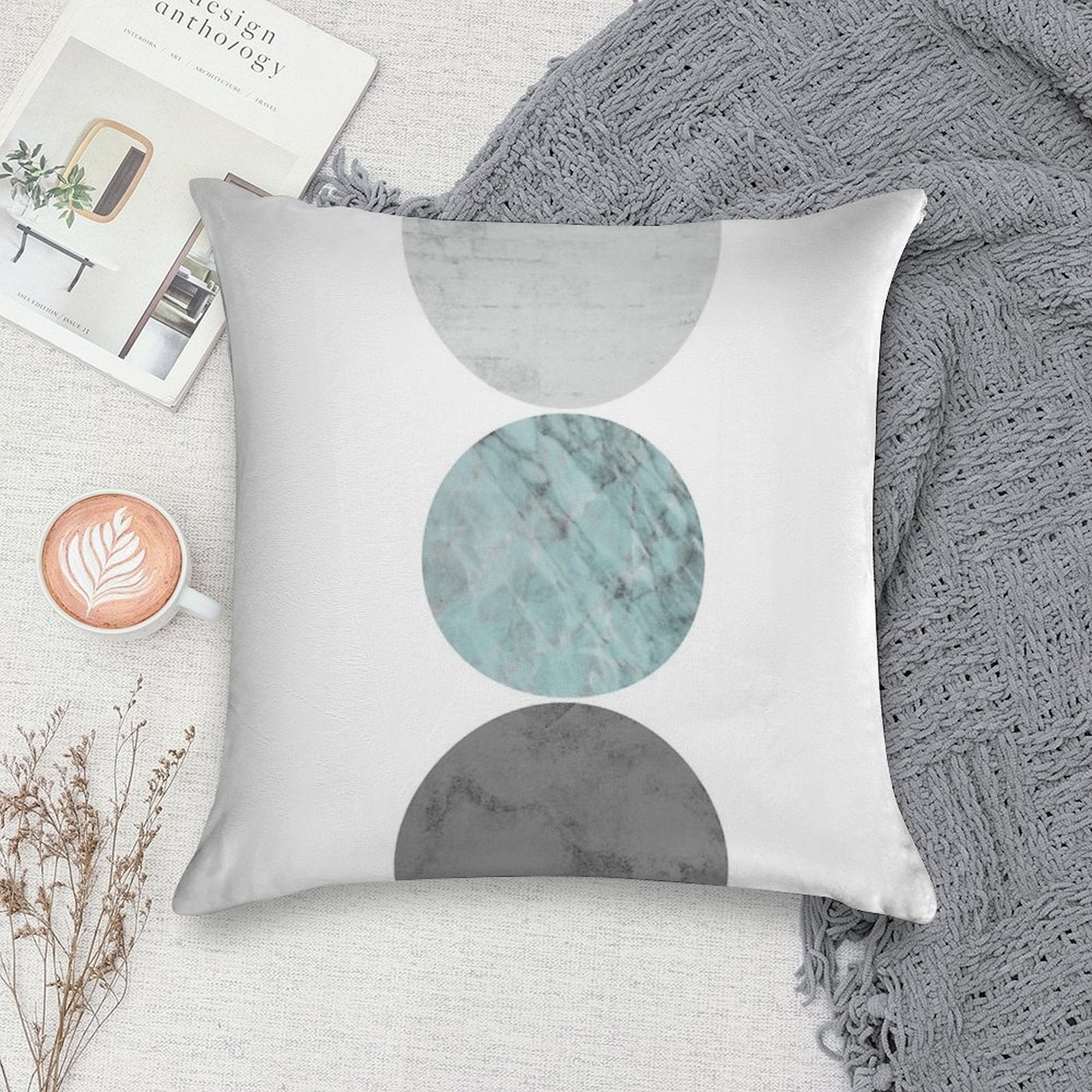 3 Circles Teal And Gray Soft Decorative Cover Throw Pillow