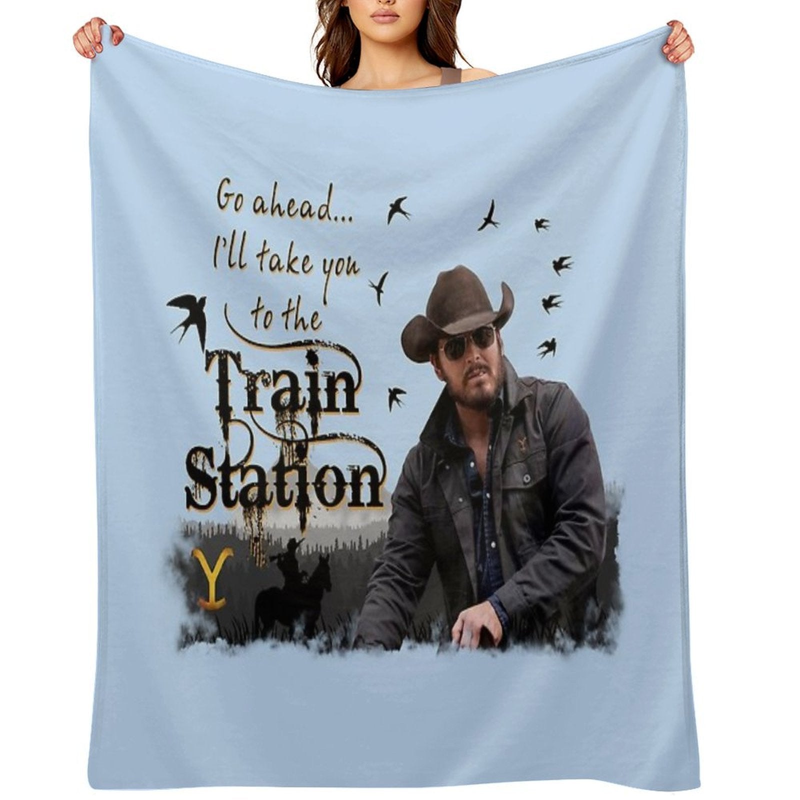 Go Ahead I'll Take You To The Train Station Rip Wheelerr Yellowstoneb American Tv Series Logo Multi-functional Throw Blanket