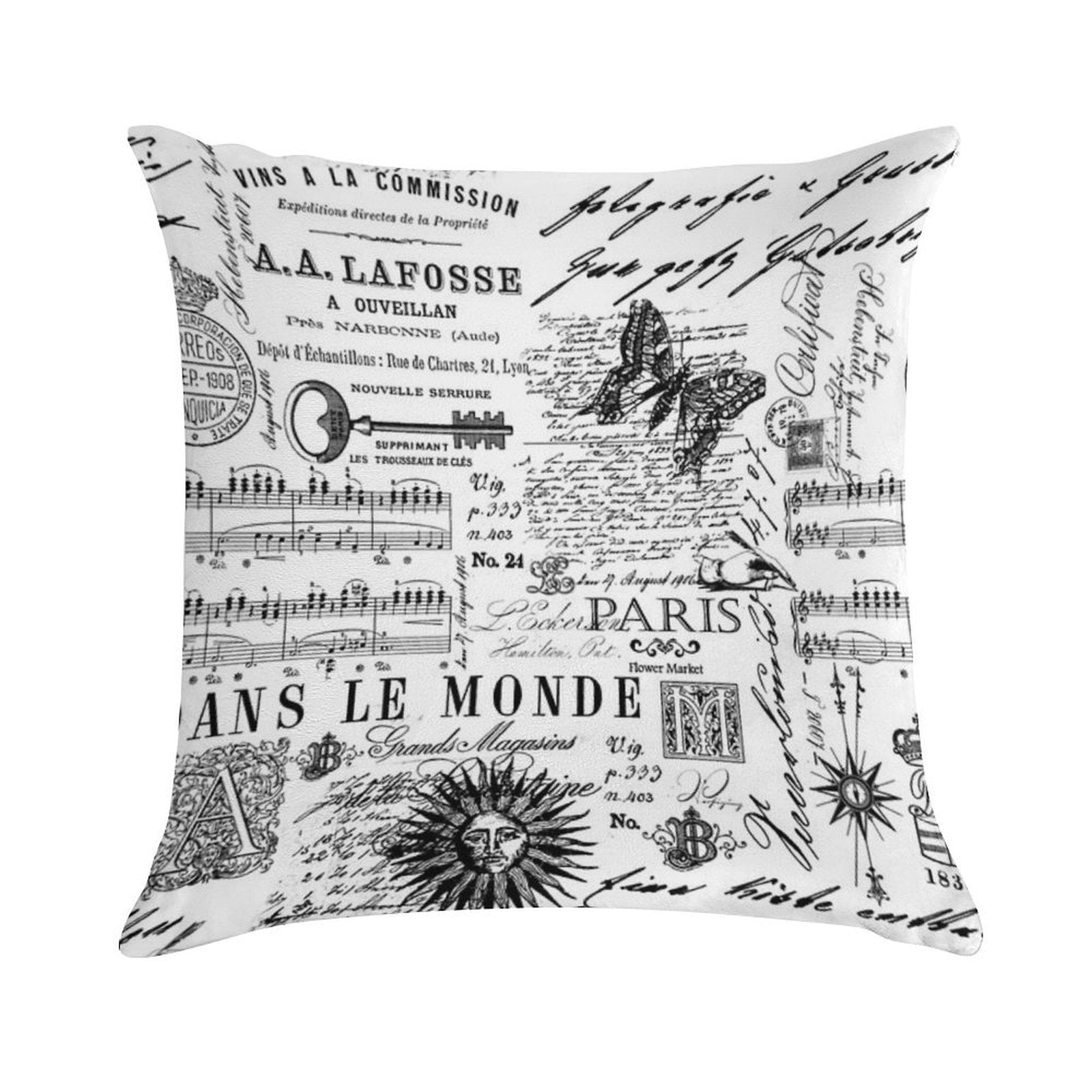 Black And White Vintage Handlettering And Ornaments Script Pattern Soft Gift Ready Throw Pillow