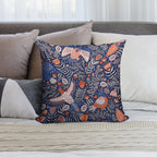 Swedish Folk Art Birds on Dark Blue Soft Warmth Comfort Throw Pillow