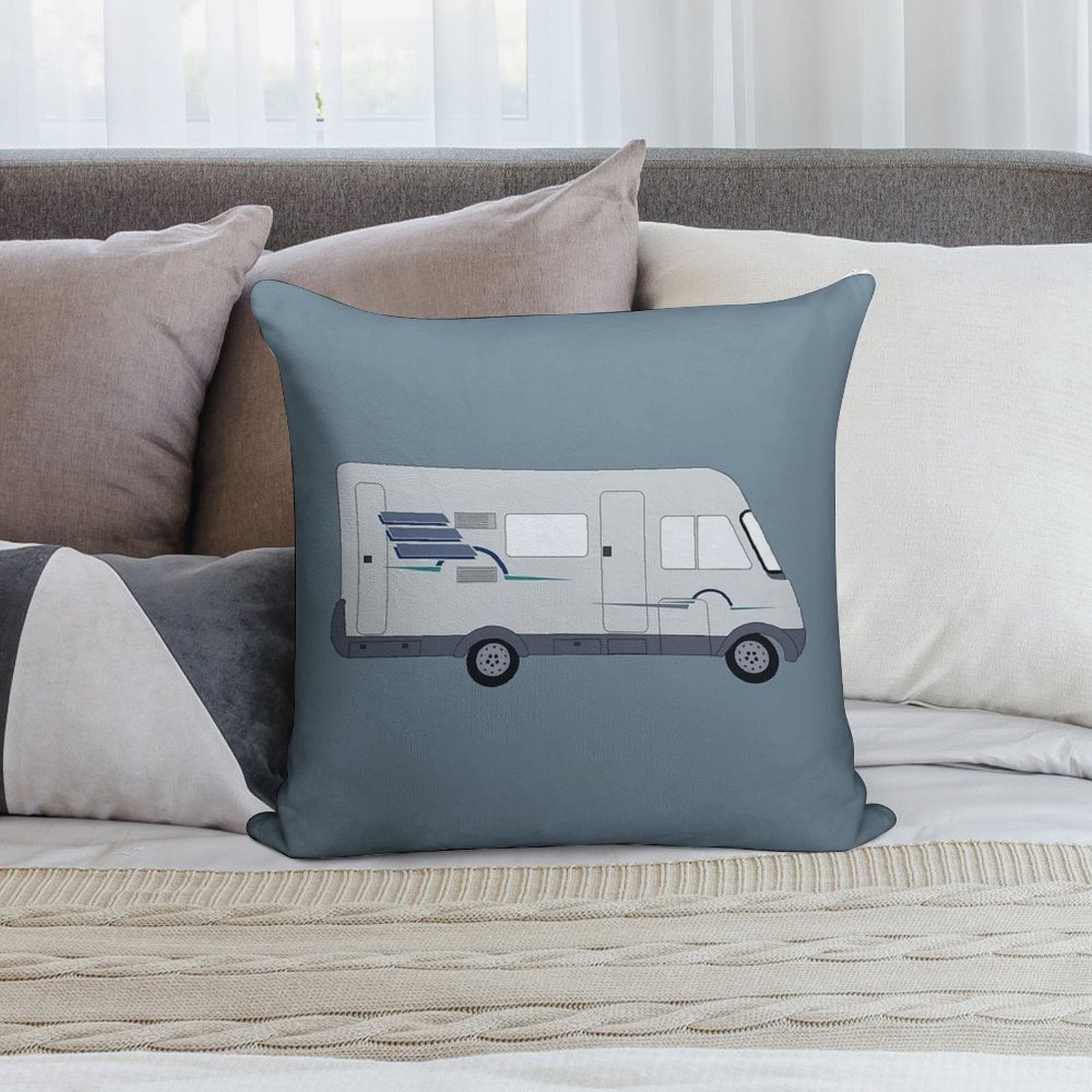 Hymer Motorhome Cartoon Graphic Soft Short Plush Fabric Throw Pillow