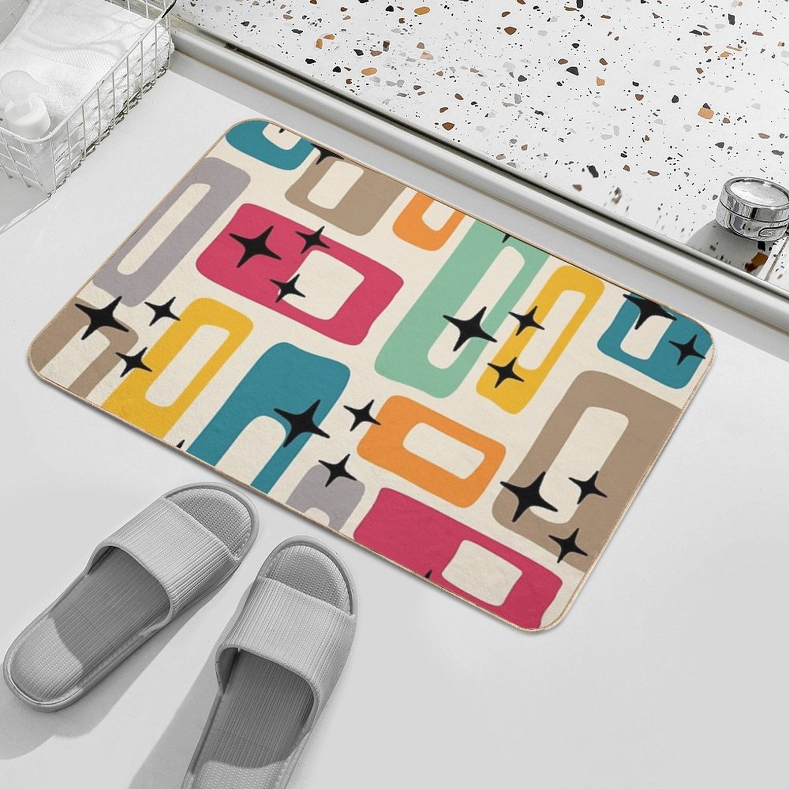 Retro Mid Century Modern Abstract Pattern 154 Durable Bath Mat