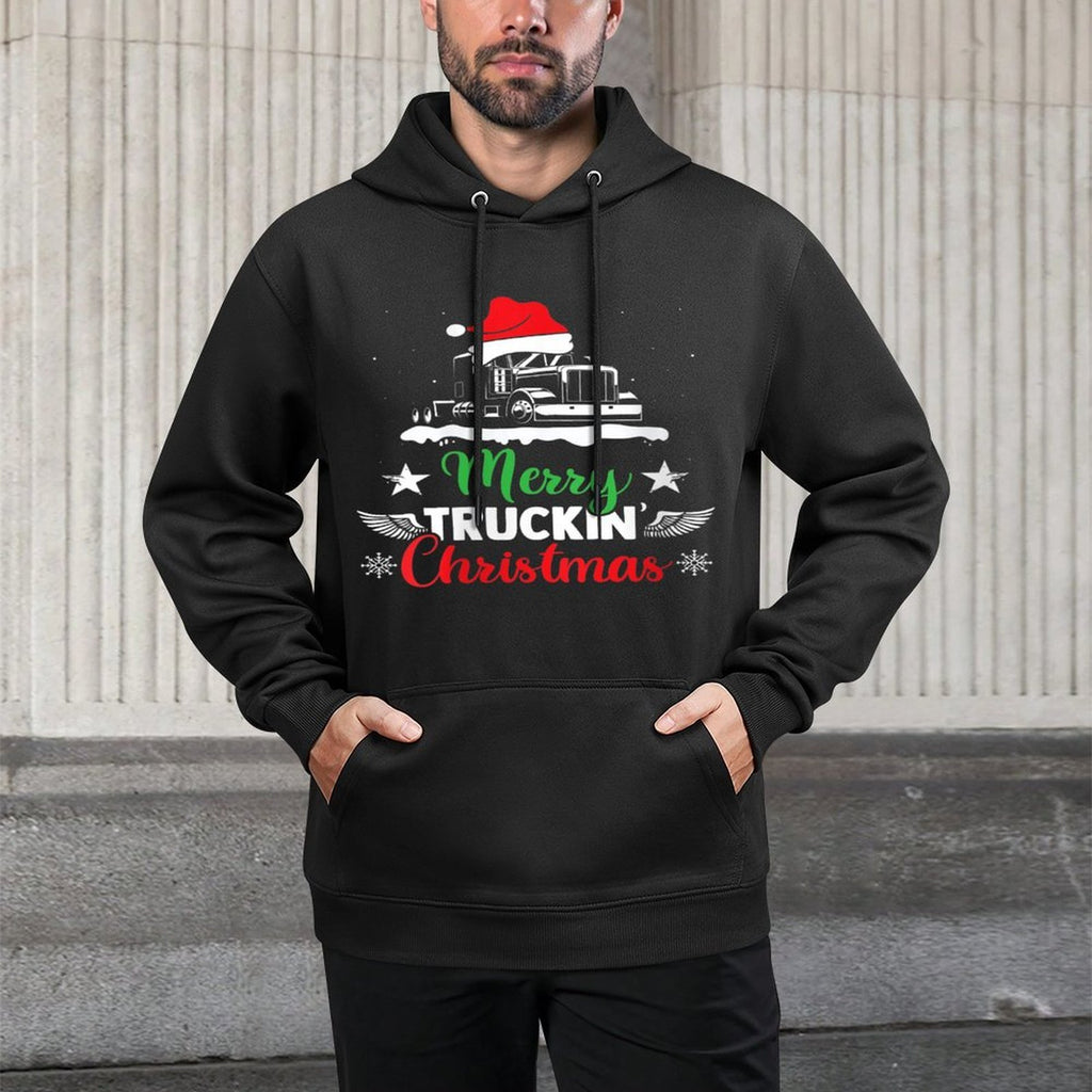 Womens Merry Truckin Christmas Funny Truck Driving Fan Xmas Truck Shape Retention Hoodie