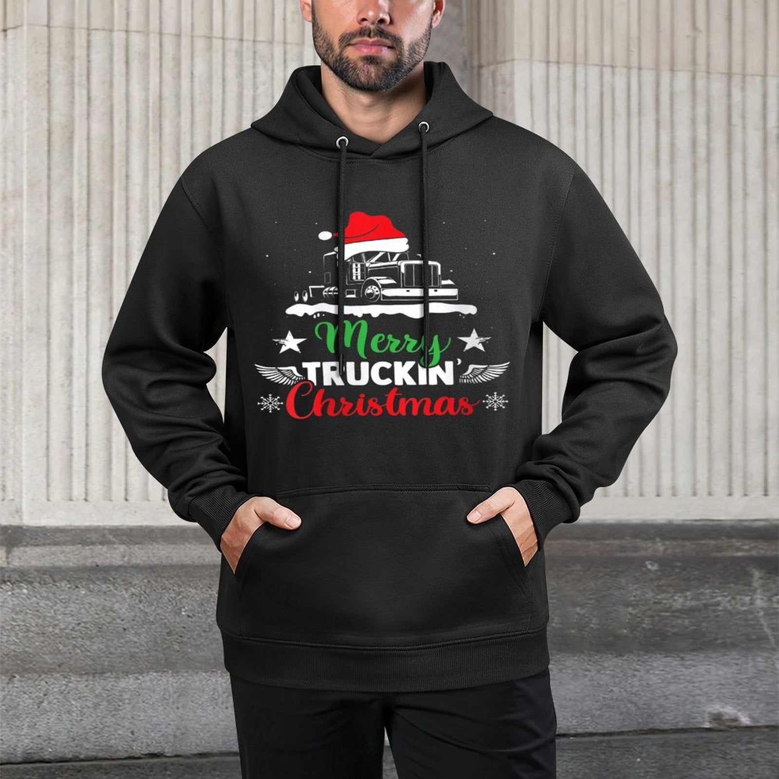 Womens Merry Truckin Christmas Funny Truck Driving Fan Xmas Truck Shape Retention Hoodie
