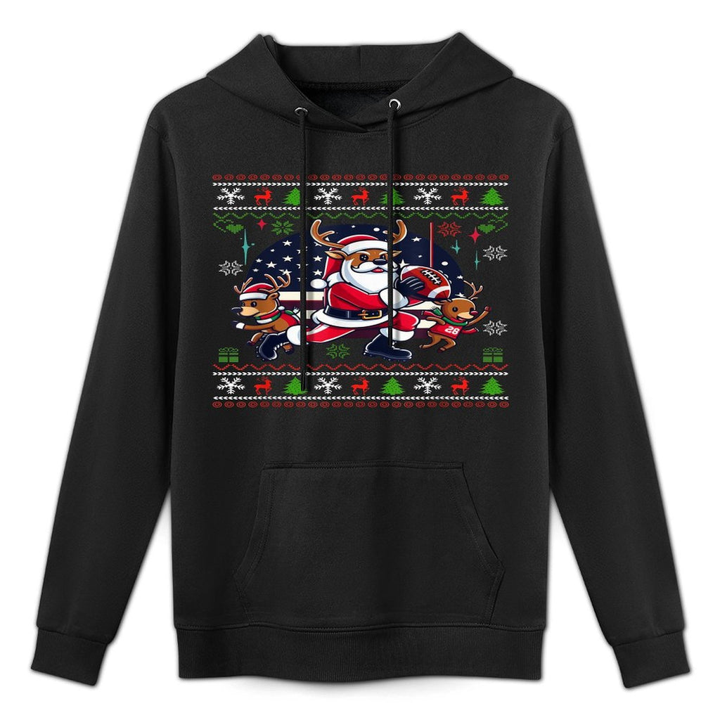 Santa Reindeer Play American Football Ugly Christmas Sweater Easy Care Hoodie