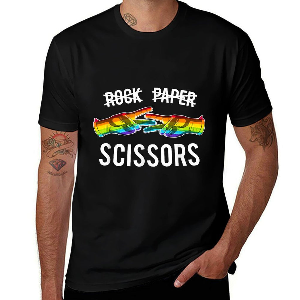 Rock Paper Scissors Lesbian Pride Rainbow LGBT  Polyester Blend T-Shirt