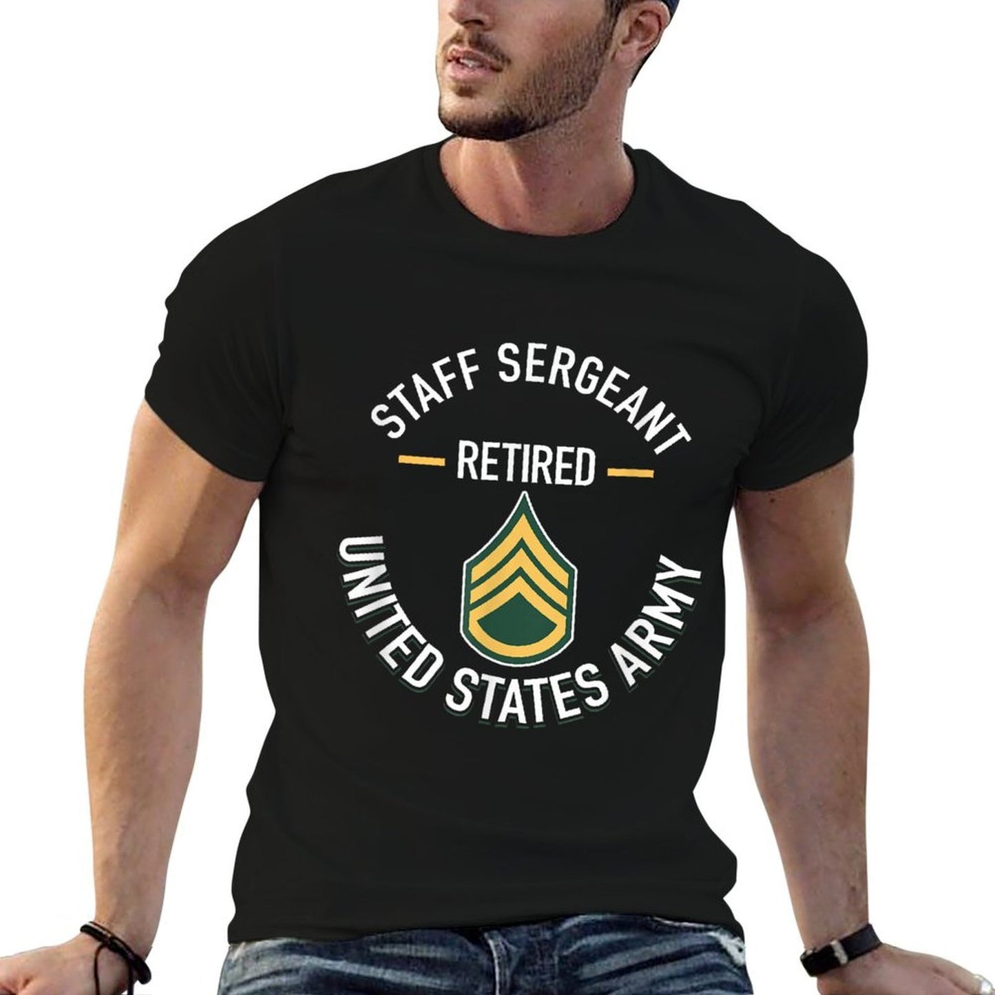 Staff Sergeant SSG Retired Army Military Retirement Gifts  Ribbed Collar T-Shirt