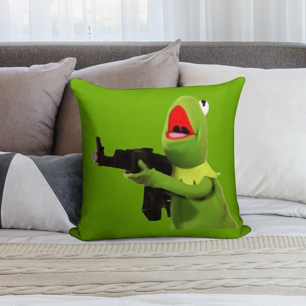Kermit The Frog With Gun Soft Washable Throw Pillow