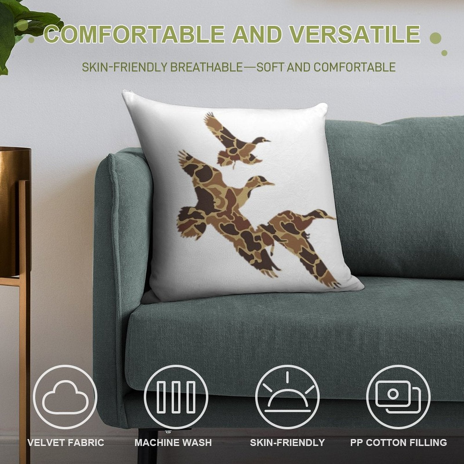 Camo Ducks Flying Soft Skin-Friendly Throw Pillow