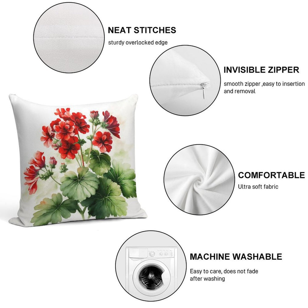 Red Geranium Flowers Soft Home Decor Throw Pillow