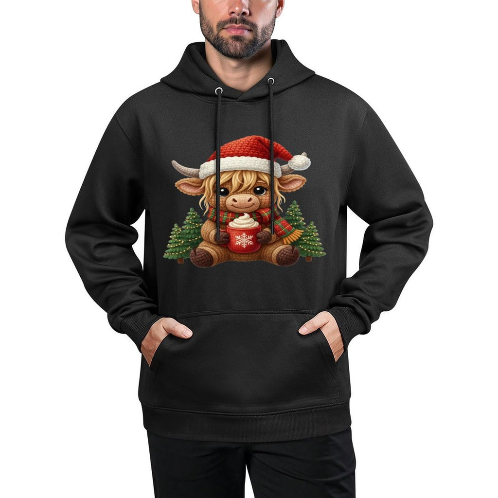 Crochet Yarn Cute Christmas Highland Cow Santa Hat Farm Sweatshirt Kangaroo Pocket Hoodie