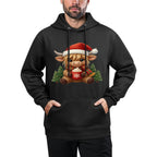 Crochet Yarn Cute Christmas Highland Cow Santa Hat Farm Sweatshirt Kangaroo Pocket Hoodie