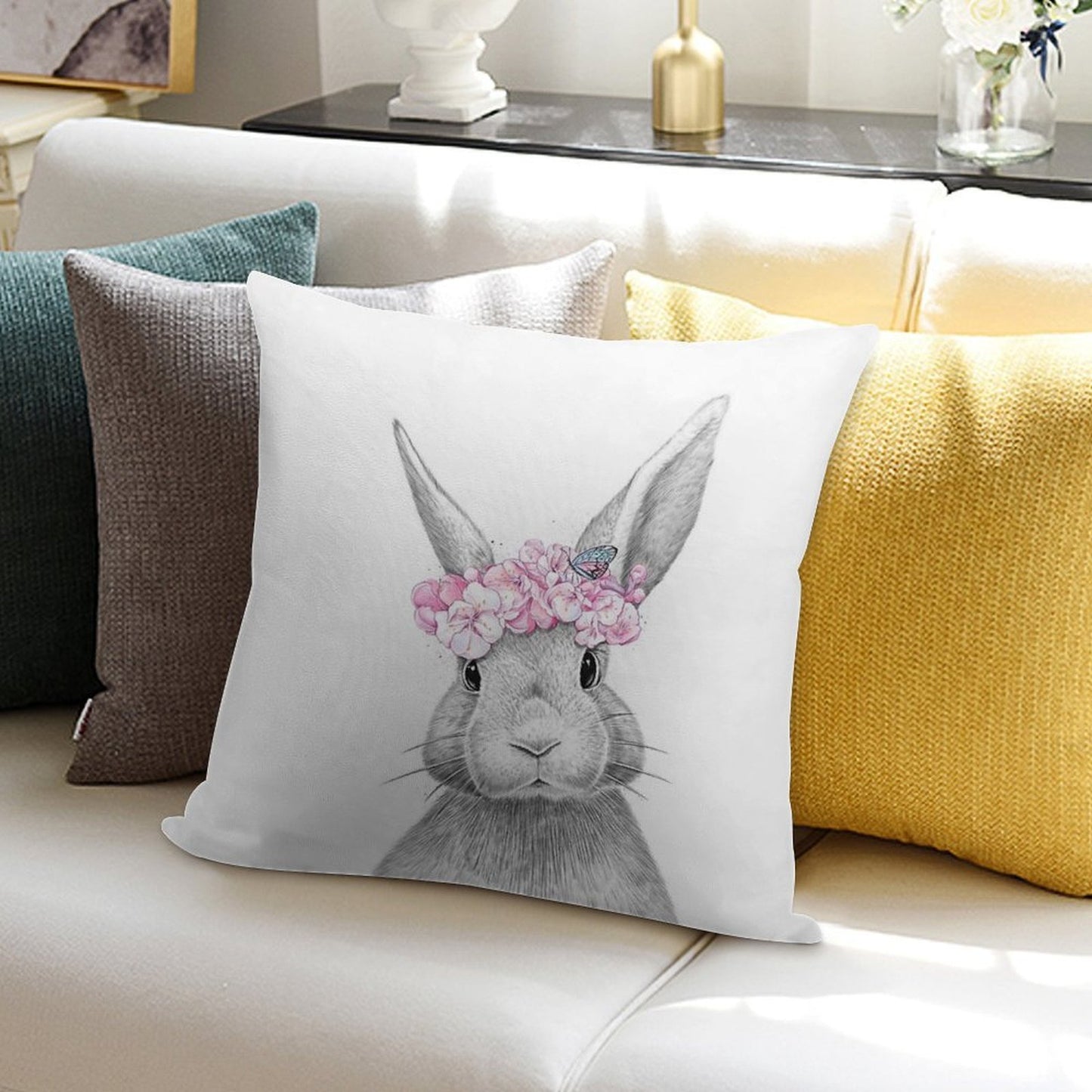 Spring Bunny Soft Luxury Feel Throw Pillow