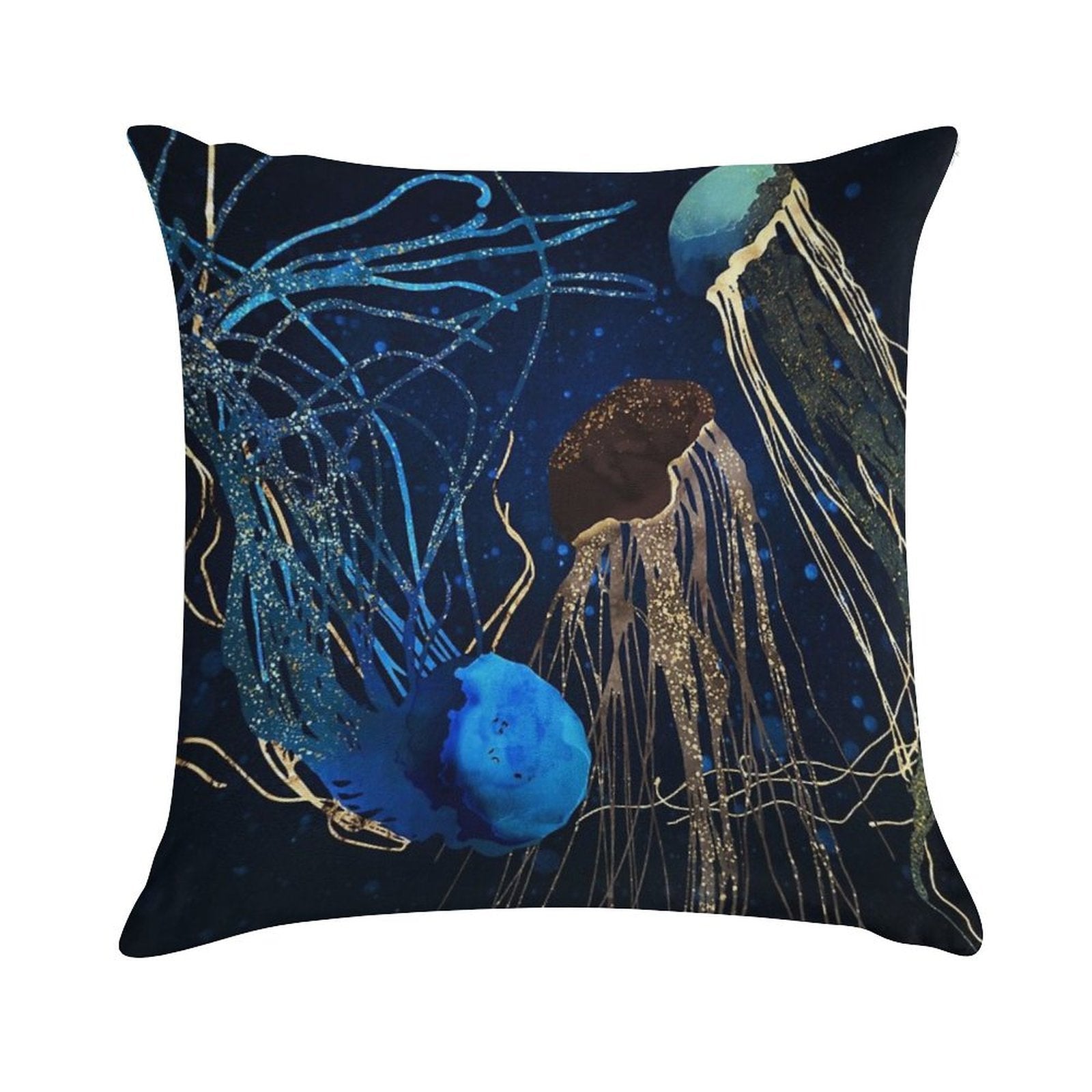 Metallic Jellyfish IV Soft Short Plush Fabric Throw Pillow