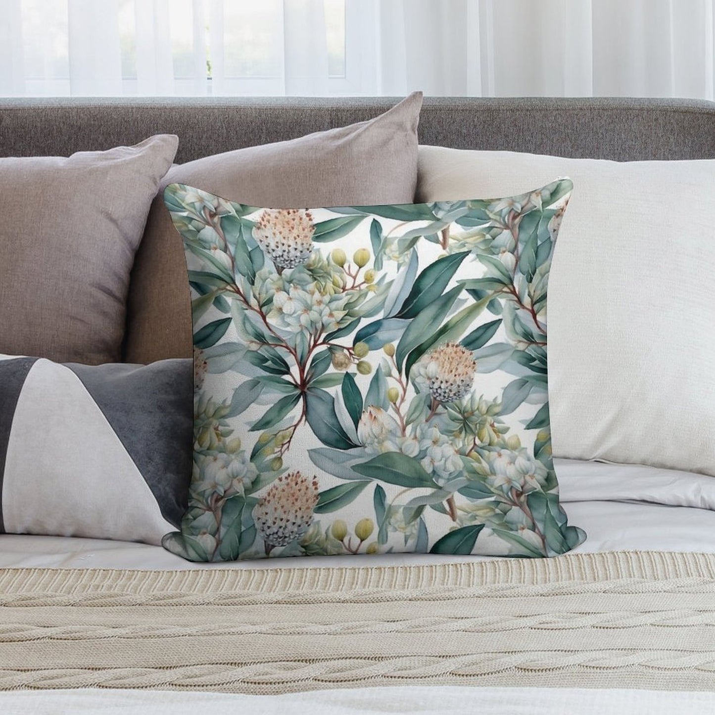 Blooming Eucalyptus Pattern 2 Soft Gift Ready Throw Pillow