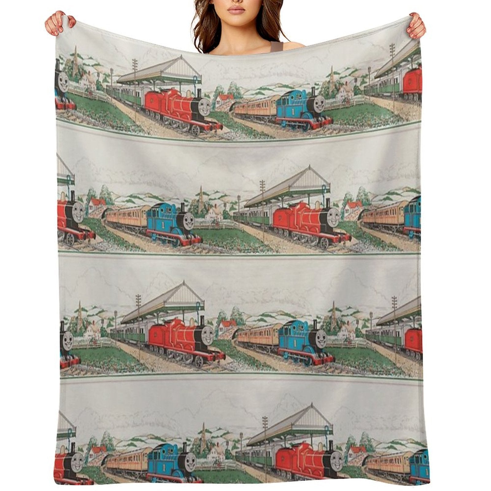 Vintage Thomas And James Seamless Pattern (Thomas The Tank Engine) Versatility Throw Blanket