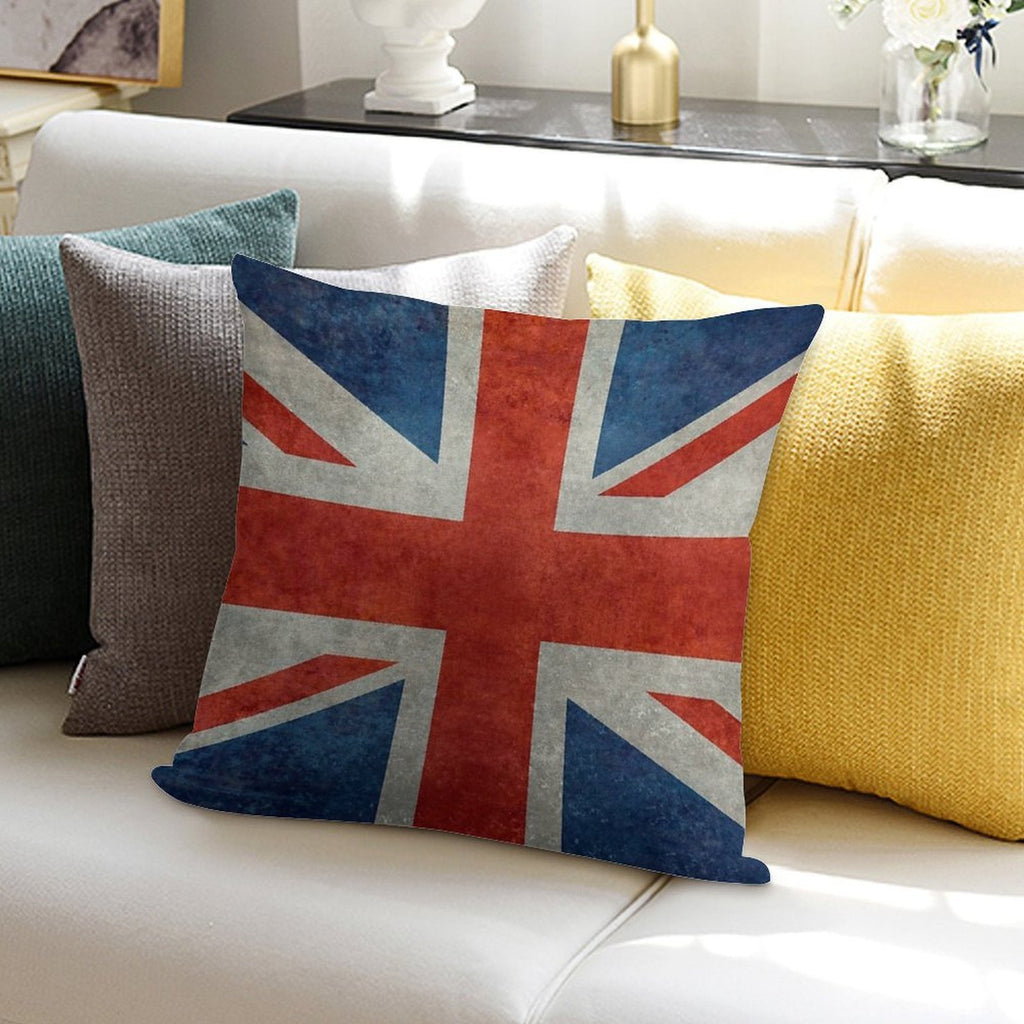 British Union Jack Flag Grungy Vintage Version Soft Anti-Pilling Throw Pillow