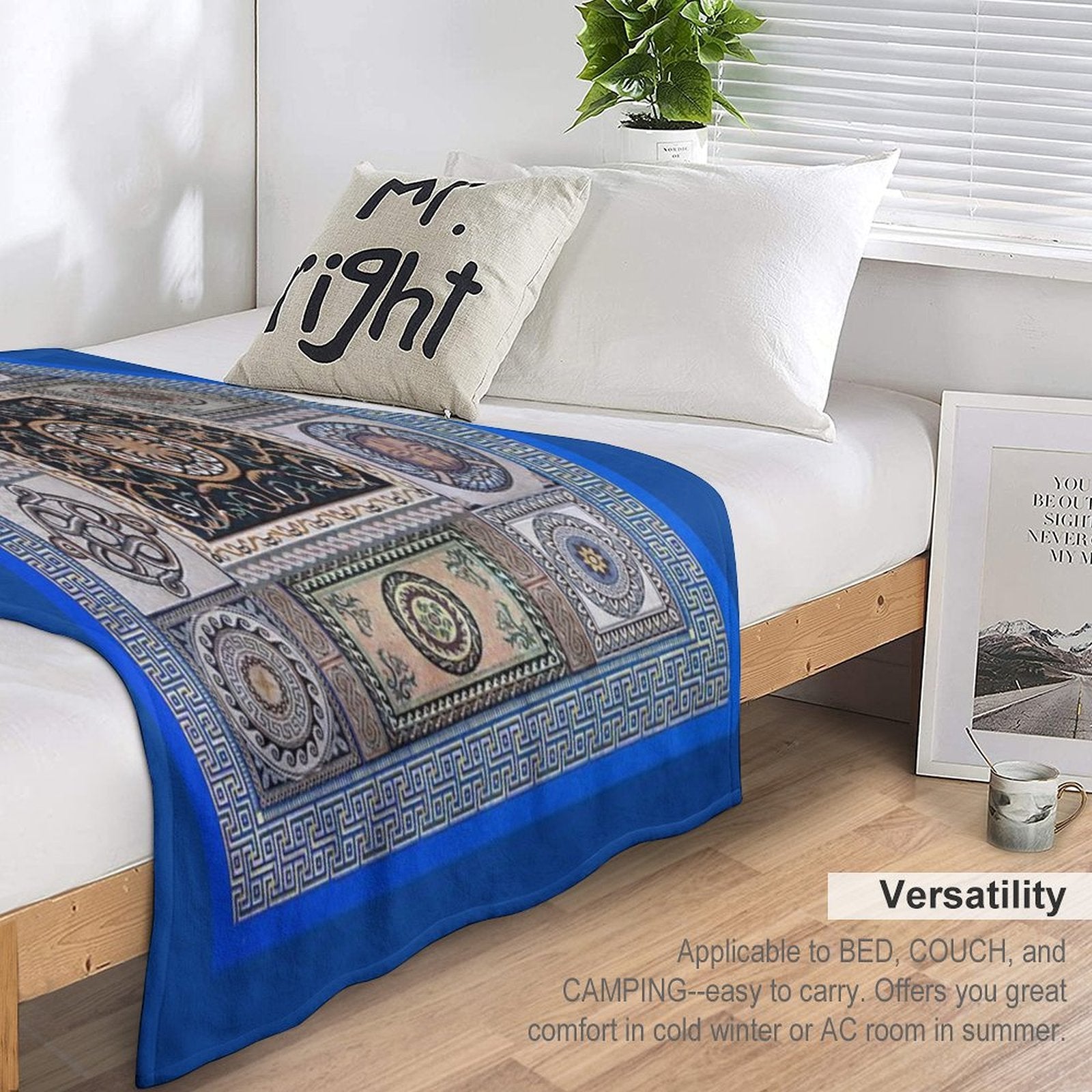 Roman Mosaic - Light Blue Machine-washable Throw Blanket