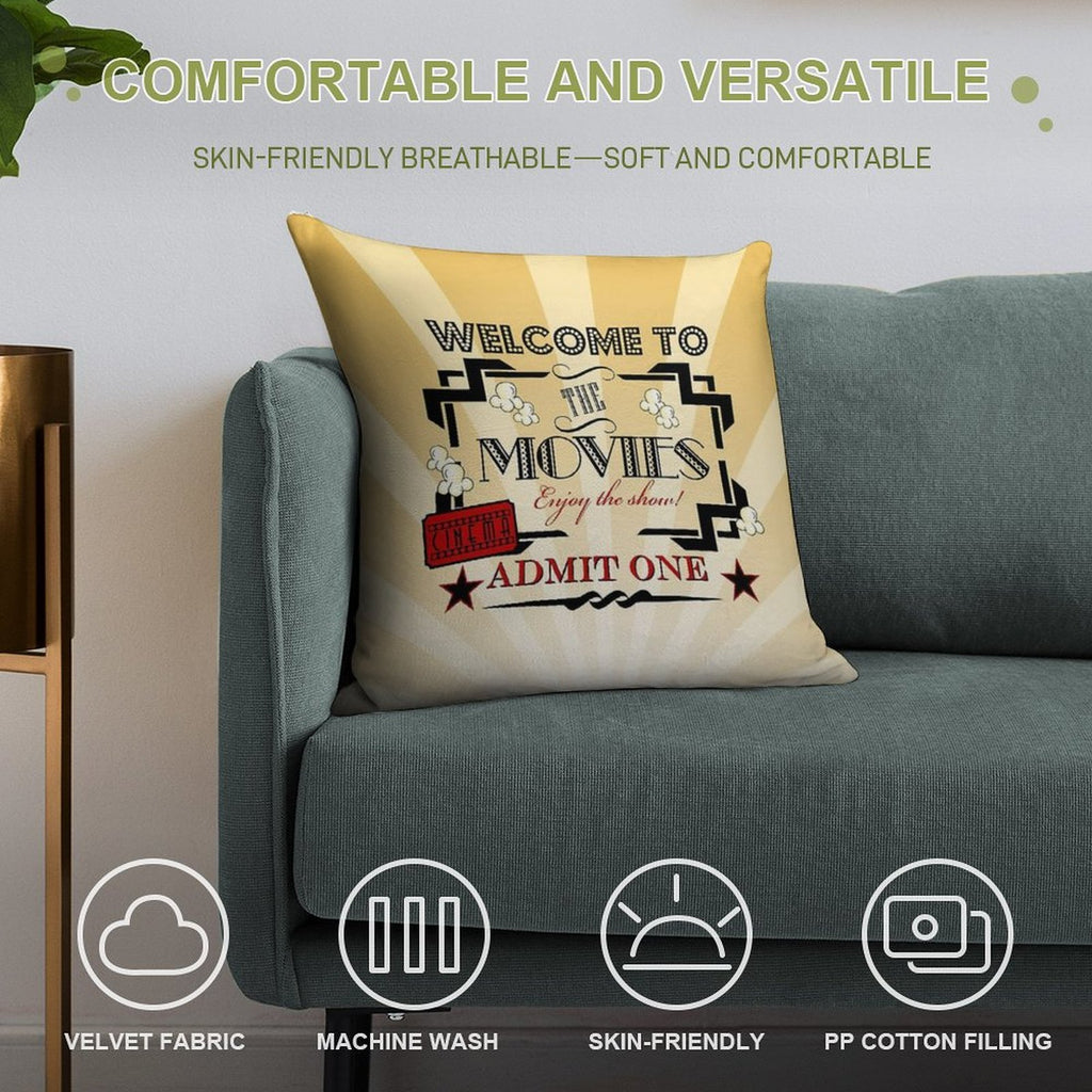 Movie Theater  Admit One Ticket  Cinema Pillow-Red Soft Anti-Pilling Throw Pillow