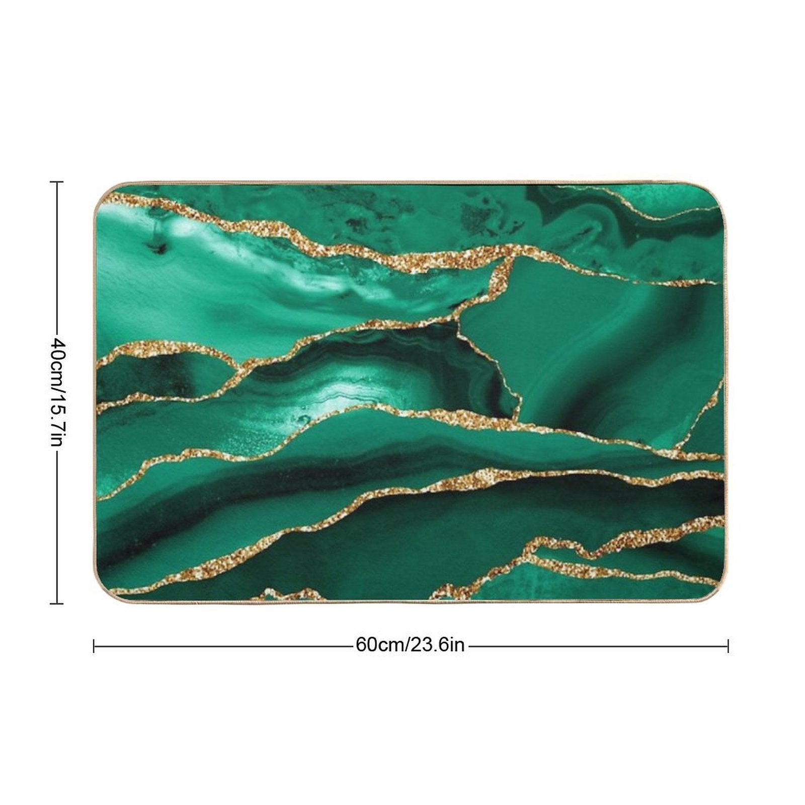 Emerald Green Malachite Faux Marble With Gold Glitter  Easy To Clean Bath Mat