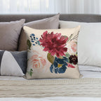 Burgundy Navy Peach Watercolor Flowers Soft Reinforced Edging Throw Pillow