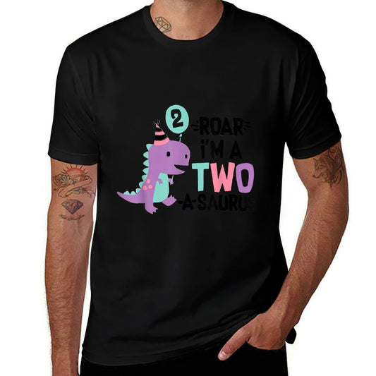 Roar Im A Two-A-Saurus Two Years Old Birthday Party Boy Girl  Oversized Silhouette T-Shirt