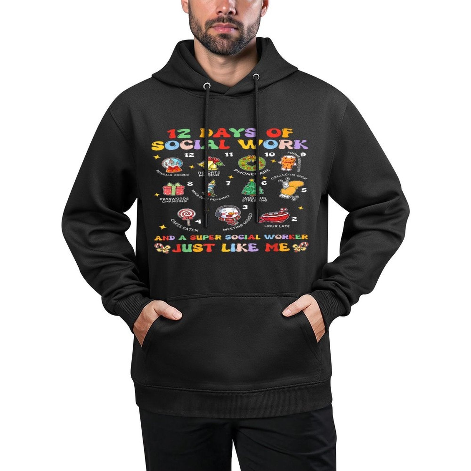 Groovy 12 Days Of Social Work Christmas School Social Worker Unisex Design Hoodie