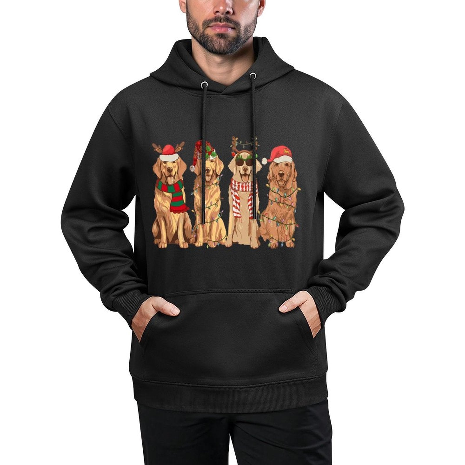 Golden Retriever Christmas Funny Lights Xmas Dogs Lovers Cotton-Polyester Blend Hoodie
