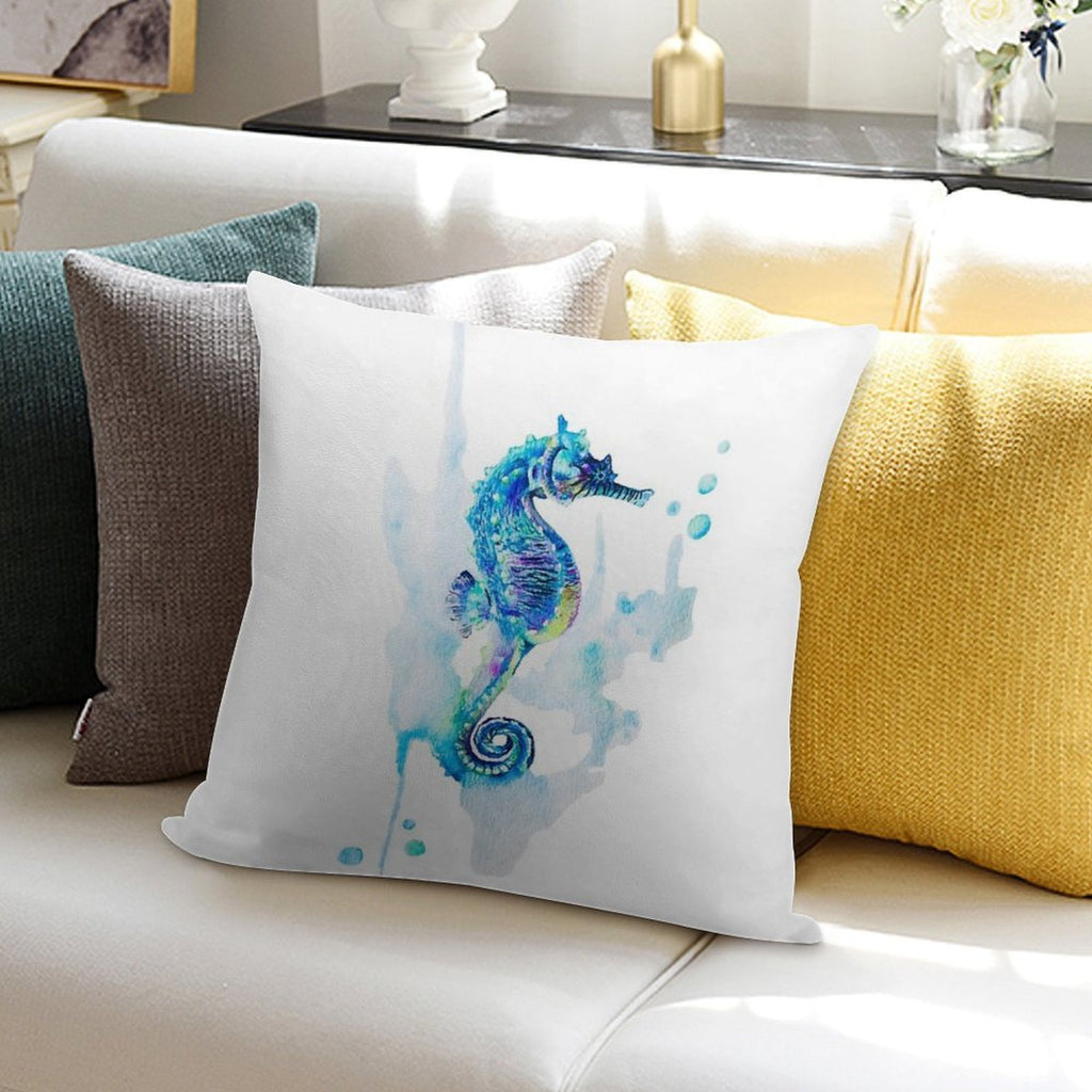 Watercolor Seahorse Soft Durable Construction Throw Pillow