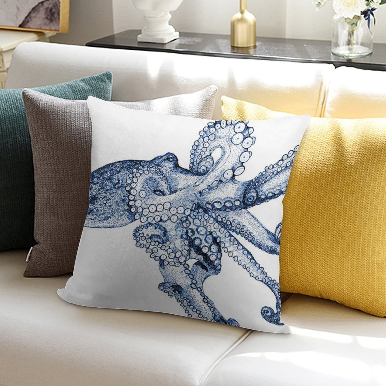 Blue Octopus Soft Gift Ready Throw Pillow