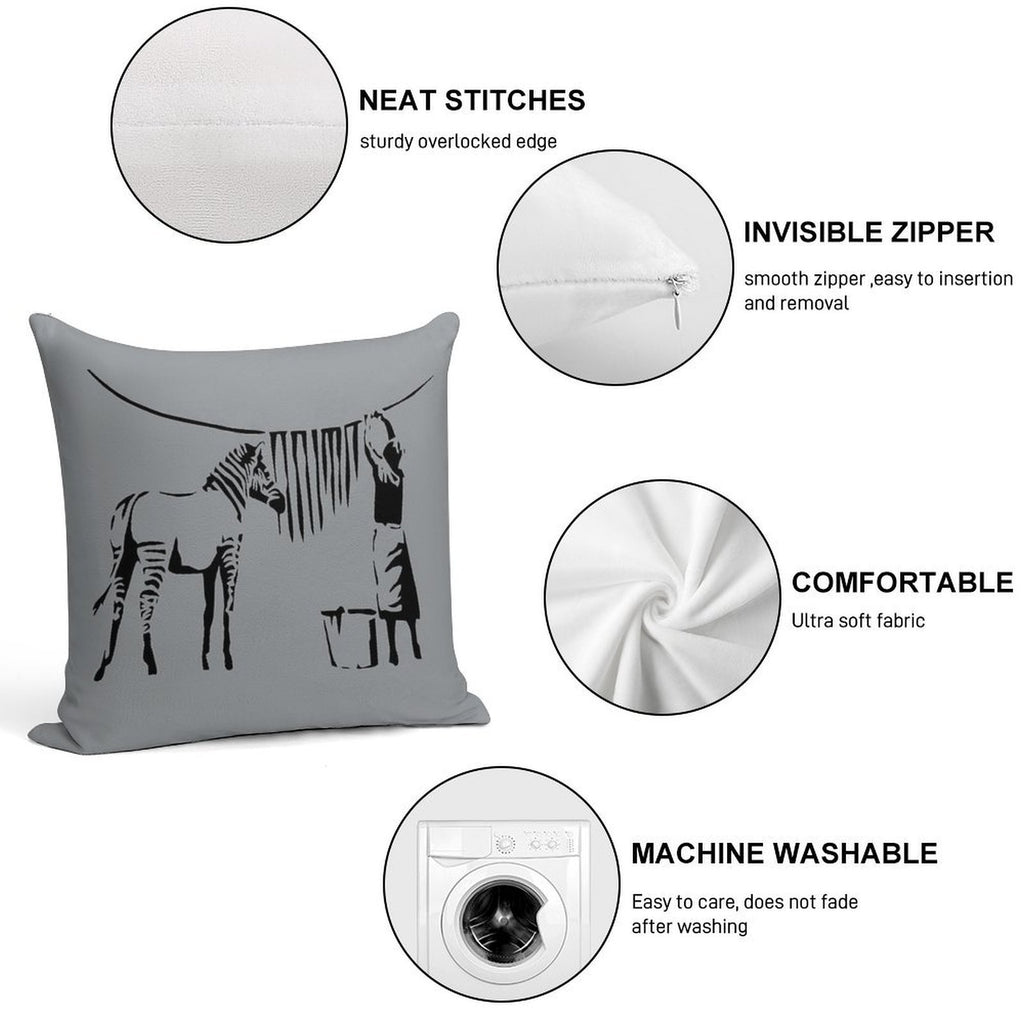 Banksy Zebra Soft Hidden Zipper Throw Pillow