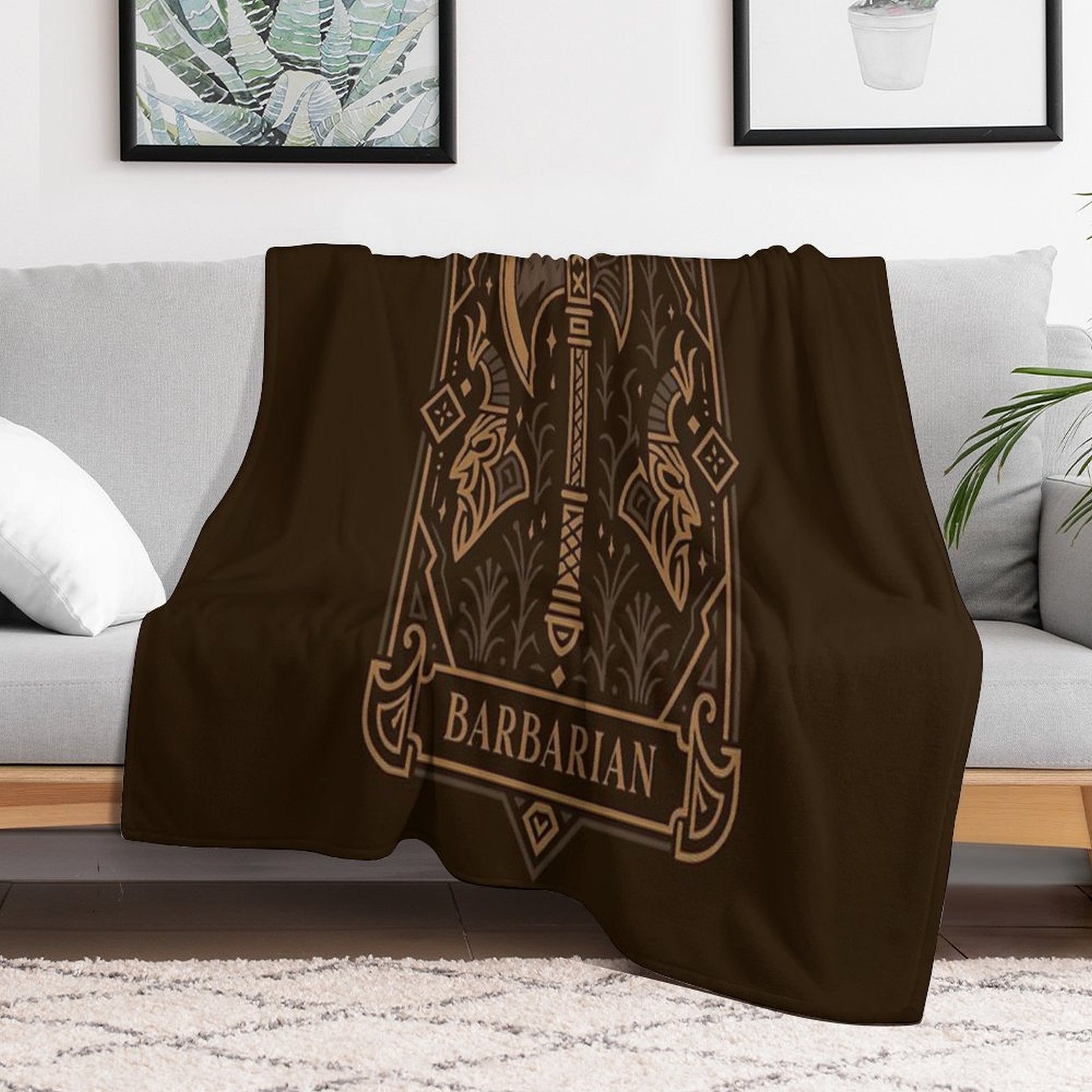 Barbarian Character Class Emblem Tabletop TTRPG Premium Throw Blanket