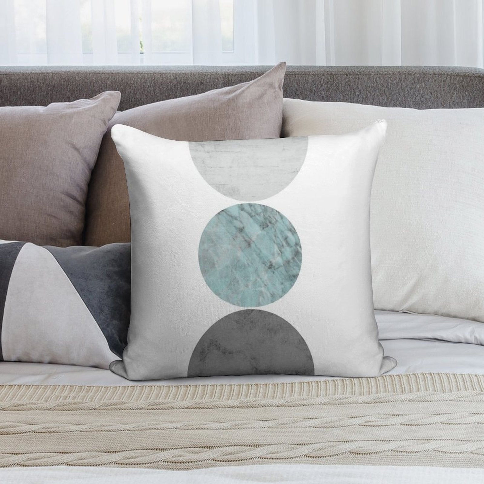 3 Circles Teal And Gray Soft Decorative Cover Throw Pillow