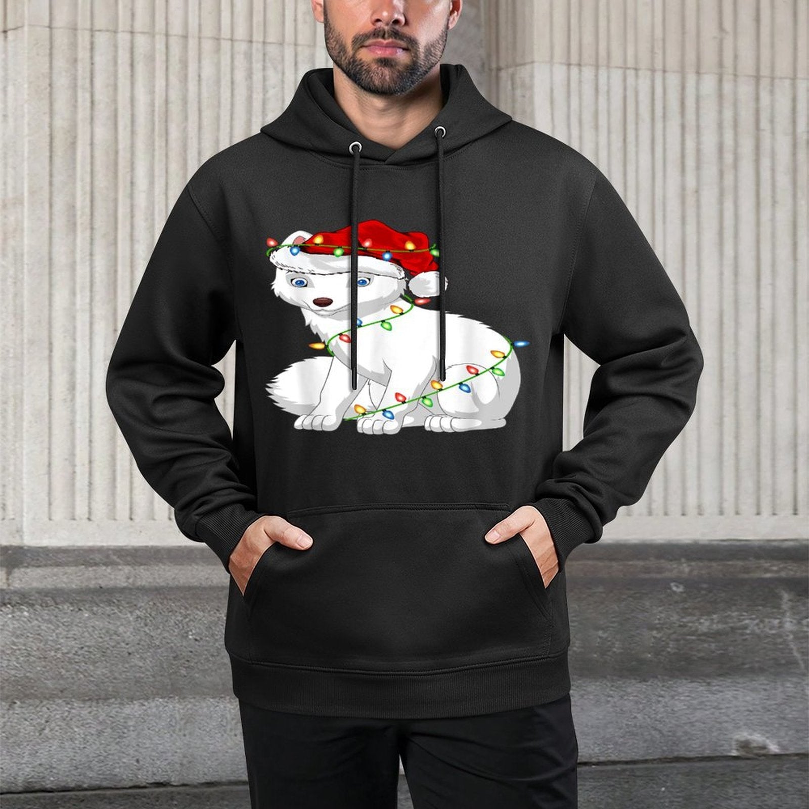 Arctic Fox Animal Lover Xmas Santa Hat Arctic Fox Christmas Shrink-Resistant Hoodie