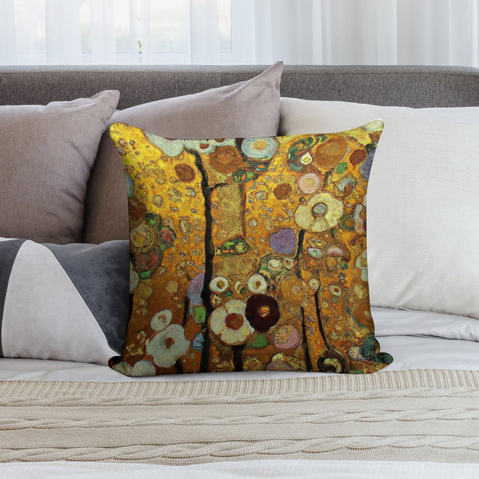 Flowers Gustav Klimt Soft Durable Construction Throw Pillow