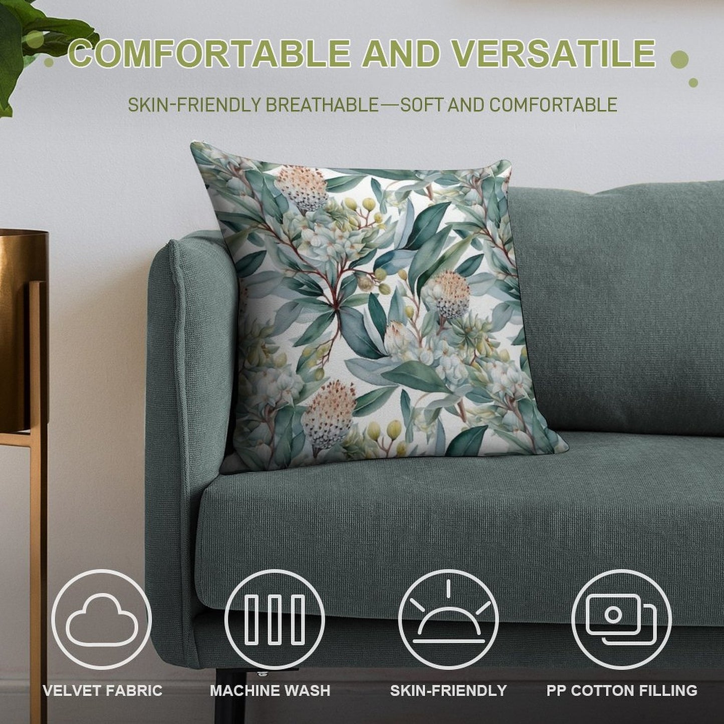 Blooming Eucalyptus Pattern 2 Soft Gift Ready Throw Pillow