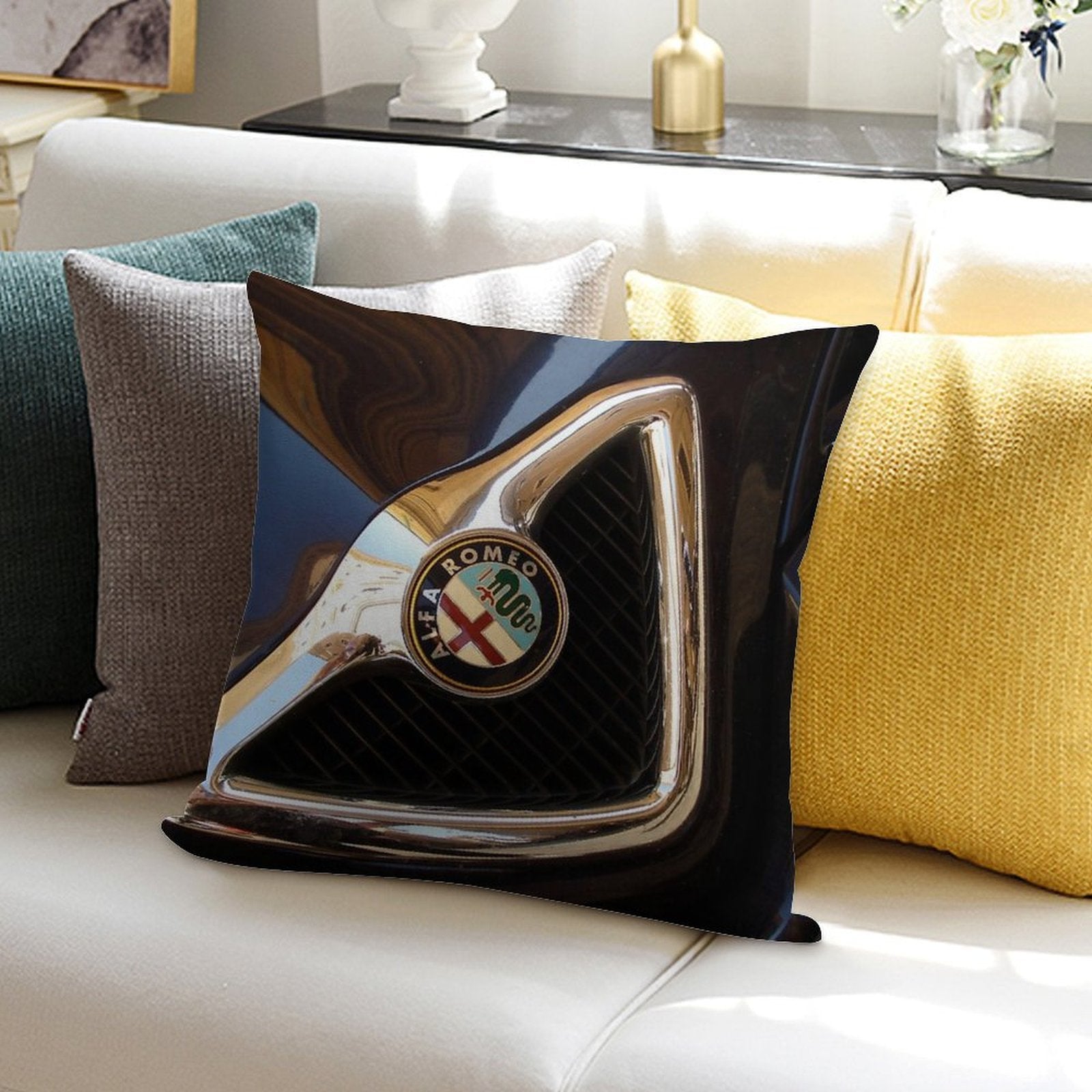 Alpha Romeo Hood Ornament Soft Short Plush Fabric Throw Pillow