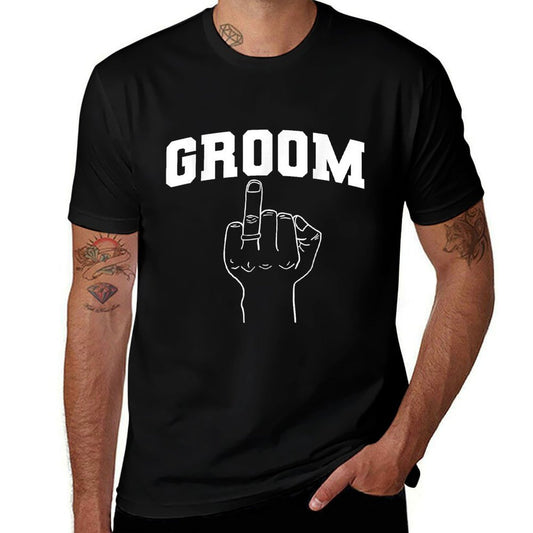 Wedding Honeymoon Bachelor Finger Ring Hubby Funny Groom  Ribbed Collar T-Shirt