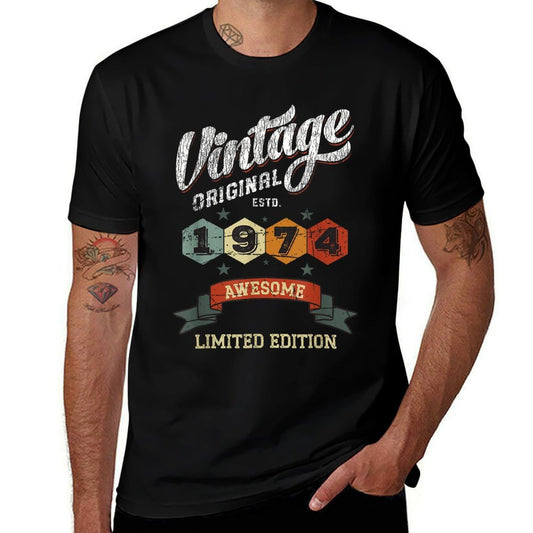 Vintage 50 Year Old Bday Original 1974 Awesome 50th Birthday  Ribbed Collar T-Shirt