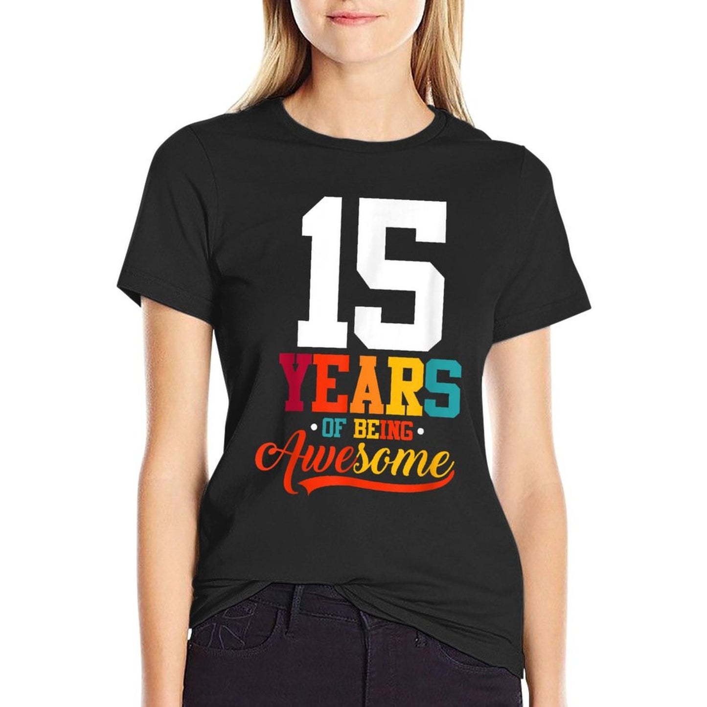 15 Years Of Being Awesome Gifts 15 Years Old 15th Birthday  Oversized Silhouette T-Shirt