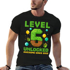 Level 6 Unlocked Awesome Since 2019 Pixel Birthday 6th  Graphic-printed T-Shirt