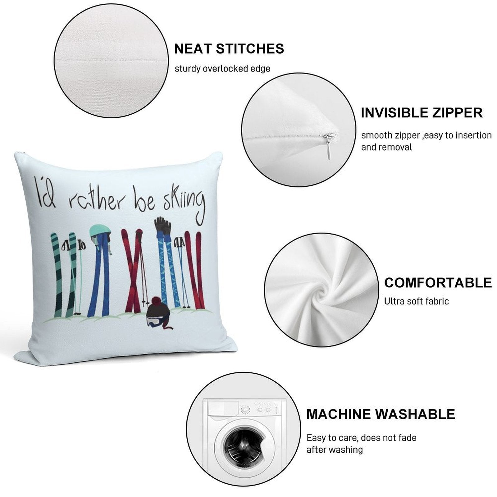 I'd Rather Be Skiing Soft Decorative Cover Throw Pillow